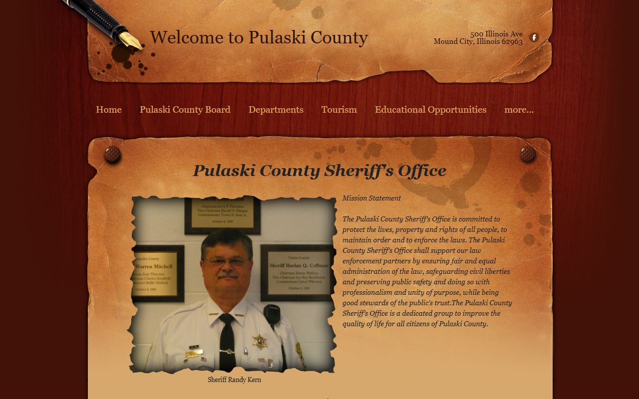 Pulaski County Sheriff's Office page with Sheriff Randy Kern, FOIA notice, and court-information link